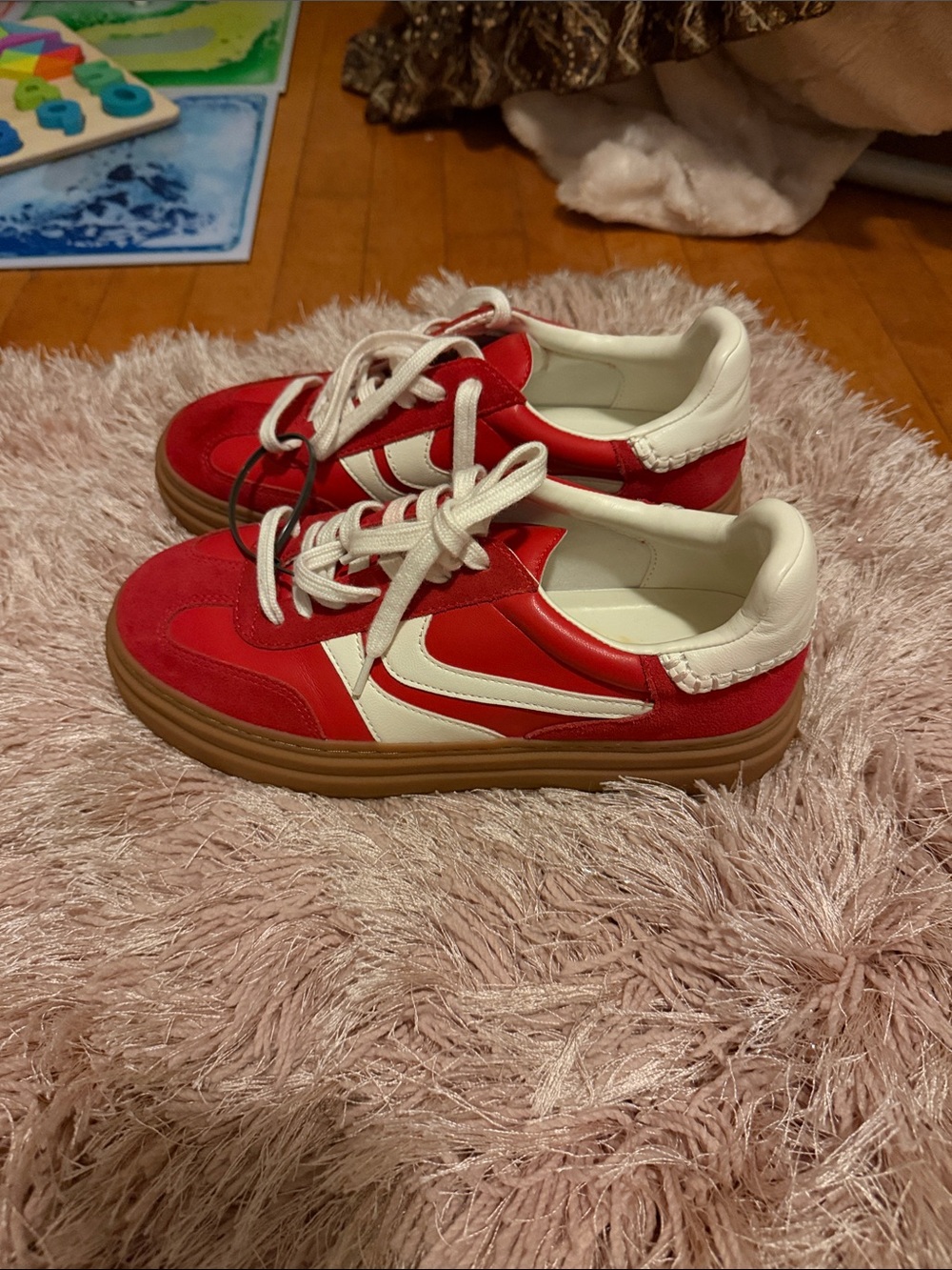 Steve Madden Red and White Low-Top Sneakers with Gum Sole